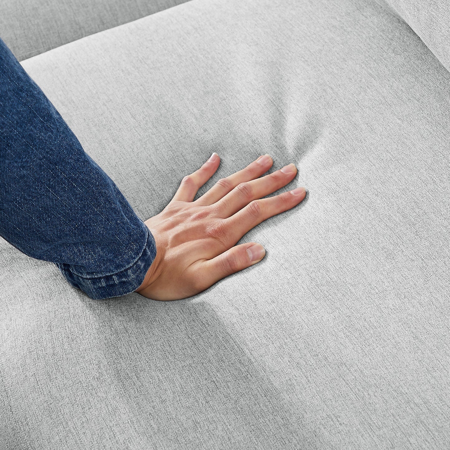 Canapé en tissu gris 81,9 avec méridienne, structure en bois, rangement et roulettes en caoutchouc