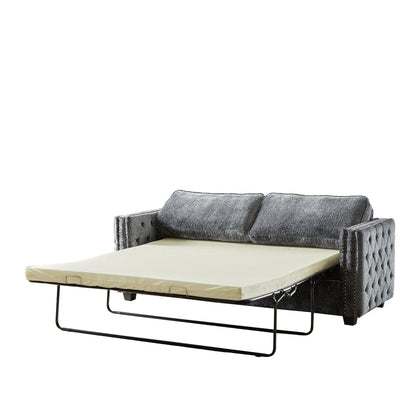 Canapé-lit 3 places gris 81 chenille cloutée avec matelas en mousse à mémoire de forme pour le salon