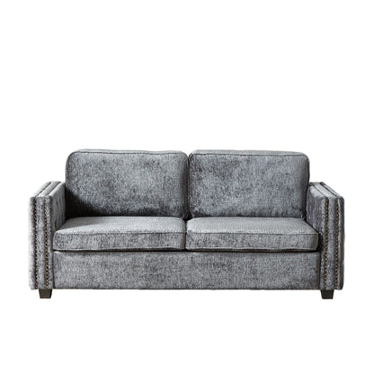 Canapé-lit 3 places gris 81 chenille cloutée avec matelas en mousse à mémoire de forme pour le salon