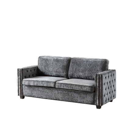 Canapé-lit 3 places gris 81 chenille cloutée avec matelas en mousse à mémoire de forme pour le salon