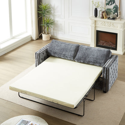Canapé-lit 3 places gris 81 chenille cloutée avec matelas en mousse à mémoire de forme pour le salon