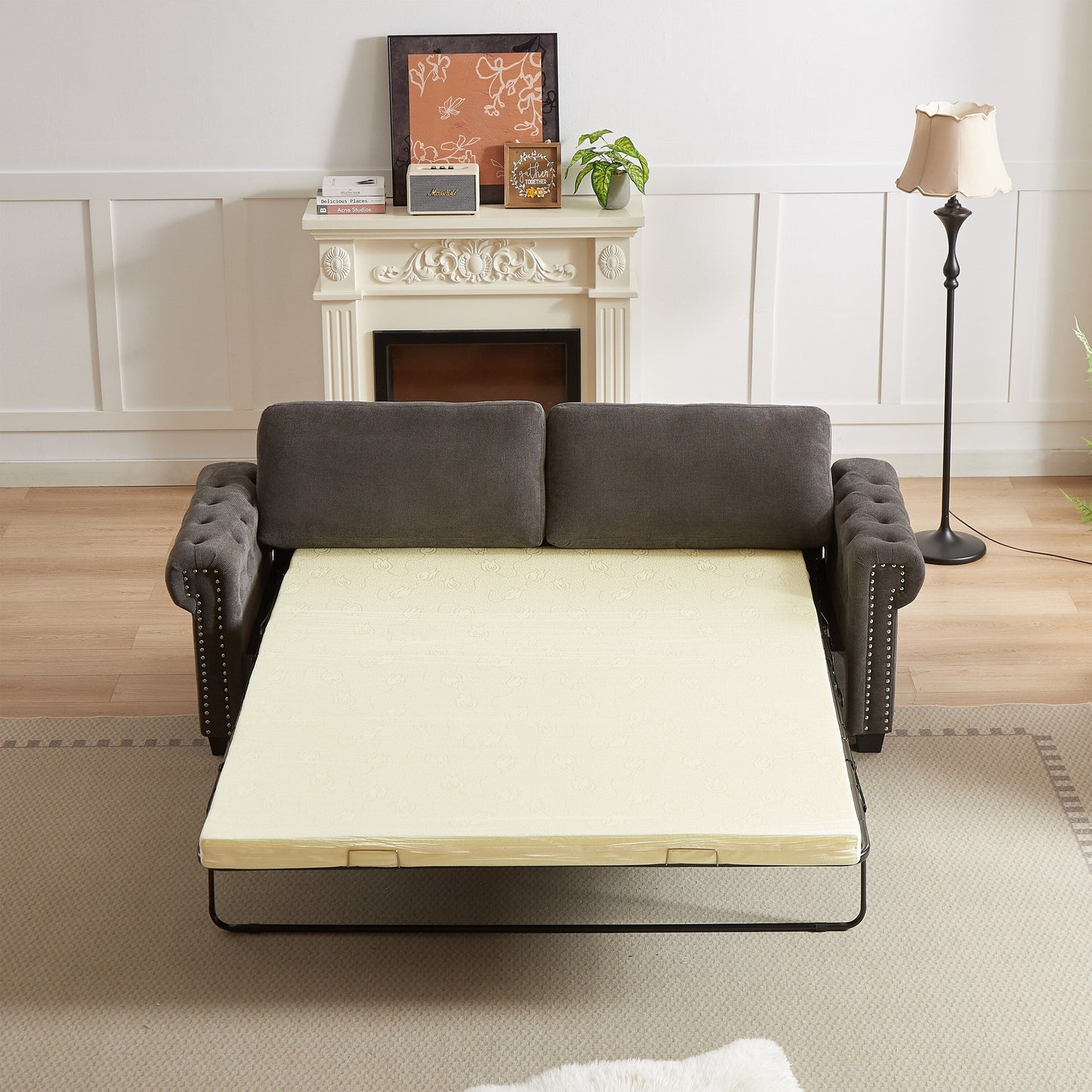 Canapé-lit convertible 3 places en polyester gris de 83,8 pouces avec matelas gigogne, mousse haute densité et cadre robuste