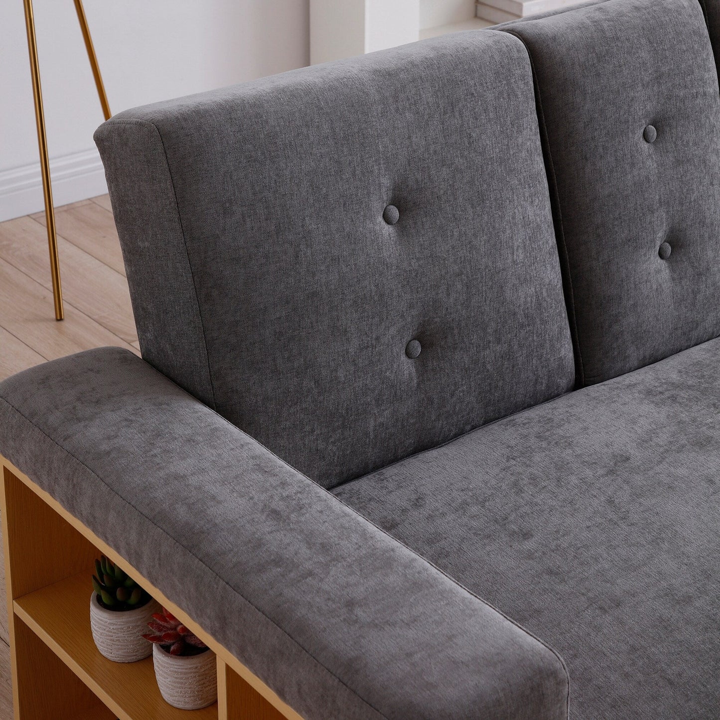 Canapé-lit convertible 3 places en coton et lin gris 84,65 € avec pouf de rangement, table rabattable et 2 tiroirs