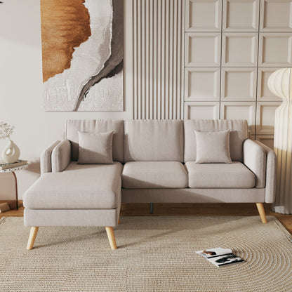 Canapé 3 places en L en tissu gris de 84,6 pouces avec méridienne réversible et coussins à ressorts confortables