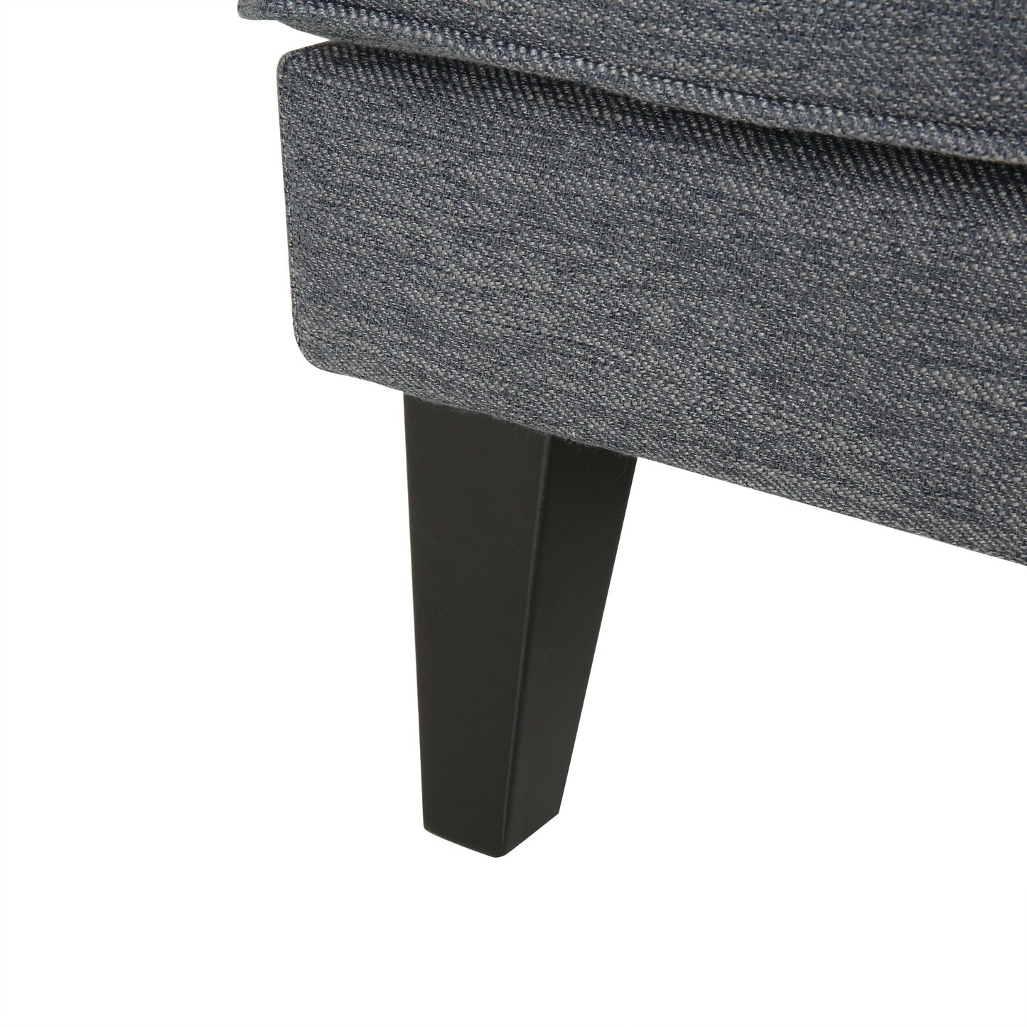 Canapé 3 places gris en polyester de 86 pouces avec dossier capitonné, pieds en bois massif et support à ressorts ensachés. Canapé moderne