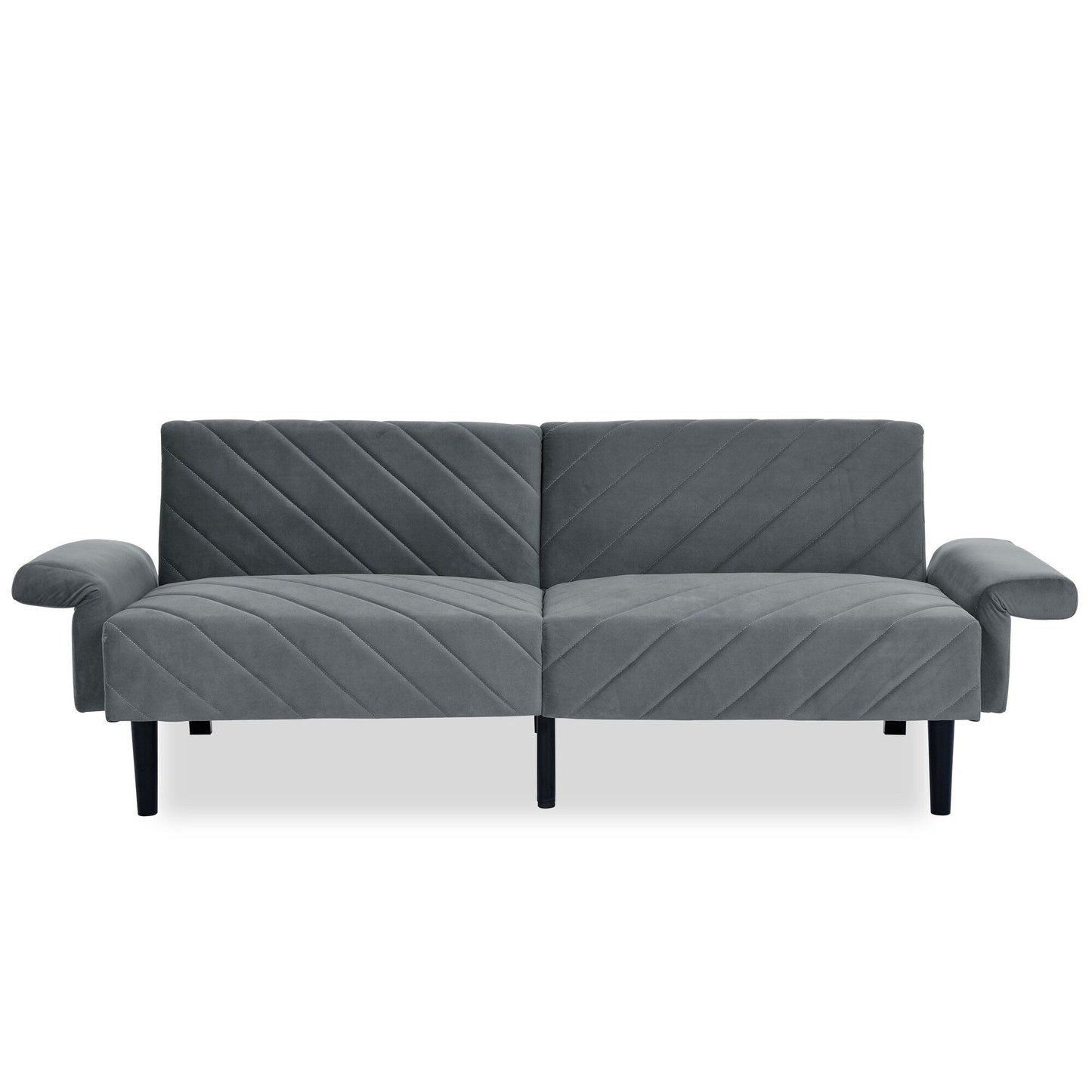 Canapé-lit futon convertible capitonné en velours gris 87 avec accoudoirs réglables pour salon
