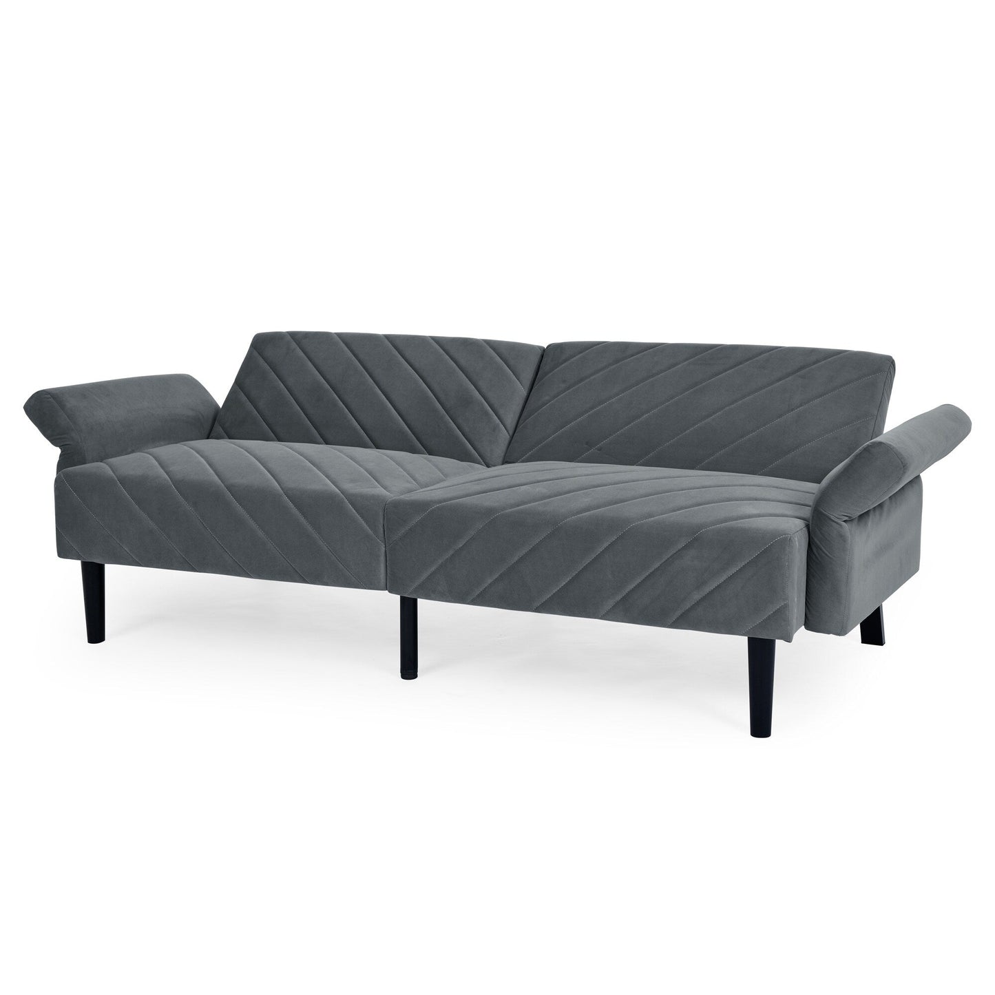 Canapé-lit futon convertible capitonné en velours gris 87 avec accoudoirs réglables pour salon
