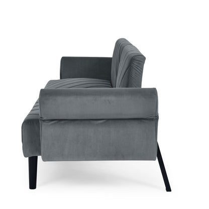 Canapé-lit futon convertible capitonné en velours gris 87 avec accoudoirs réglables pour salon