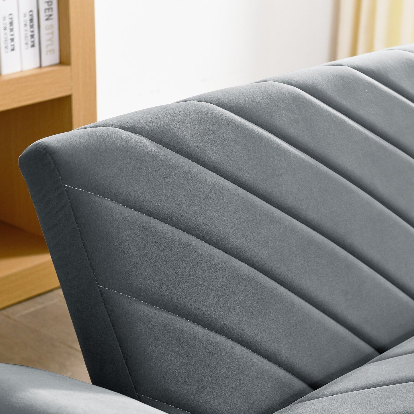 Canapé-lit futon convertible capitonné en velours gris 87 avec accoudoirs réglables pour salon