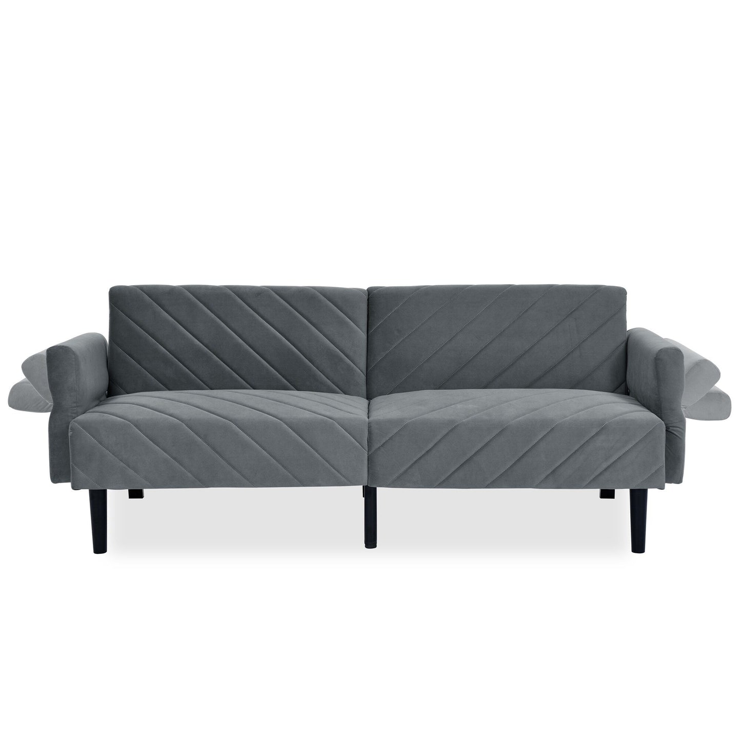 Canapé-lit futon convertible capitonné en velours gris 87 avec accoudoirs réglables pour salon