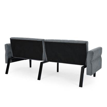 Canapé-lit futon convertible capitonné en velours gris 87 avec accoudoirs réglables pour salon