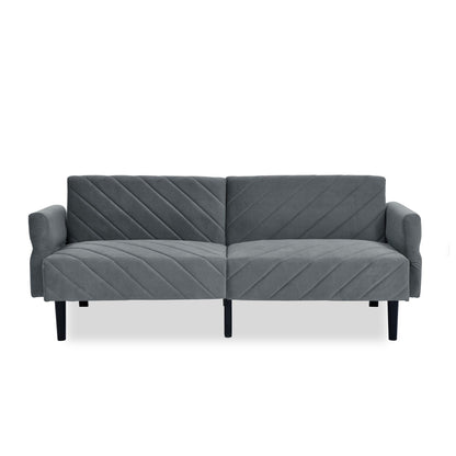 Canapé-lit futon convertible capitonné en velours gris 87 avec accoudoirs réglables pour salon