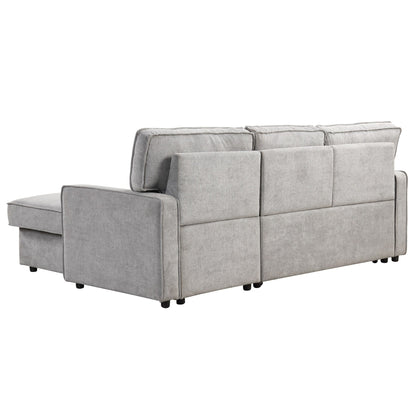 Canapé-lit 3 places en polyester gris de 89 po avec lit gigogne, pouf de rangement, port USB et porte-gobelets intégrés
