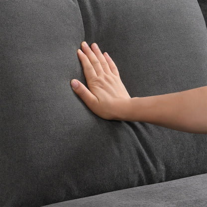 Canapé sectionnel 5 places en velours gris 89'' en forme de L avec coussins doubles, cadre robuste en bois et fer