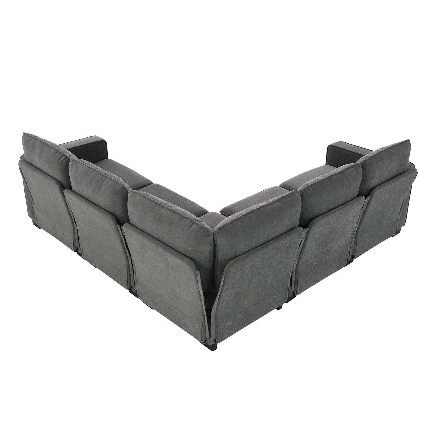 Canapé sectionnel 5 places en velours gris 89'' en forme de L avec coussins doubles, cadre robuste en bois et fer