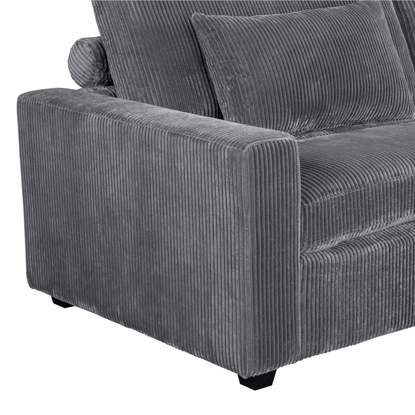 Canapé 2 places gris 90 en polyester avec coussins amovibles, 2 oreillers et poufs amovibles