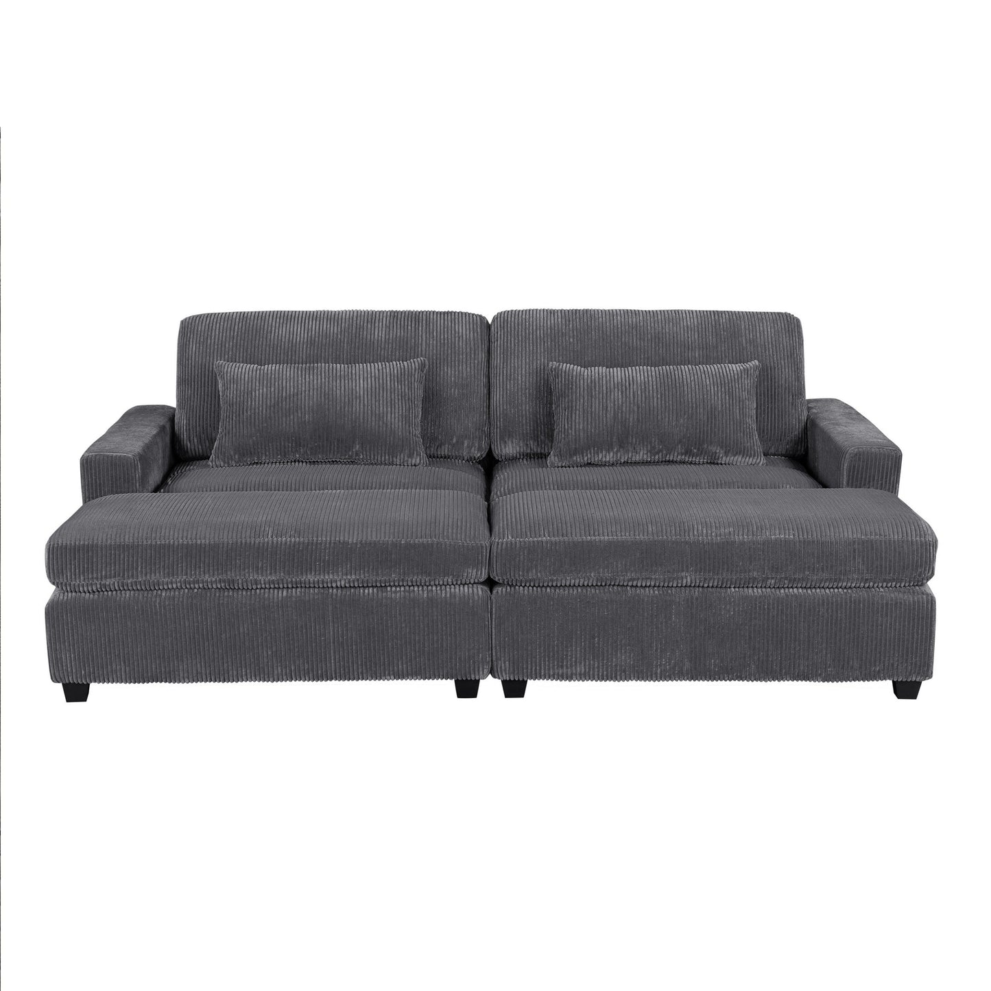 Canapé 2 places gris en polyester de 90 pouces avec coussins de dossier amovibles, 2 oreillers et poufs amovibles pour le salon