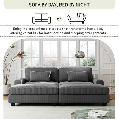 Canapé 2 places gris en polyester de 90 po avec coussins de dossier amovibles et poufs amovibles