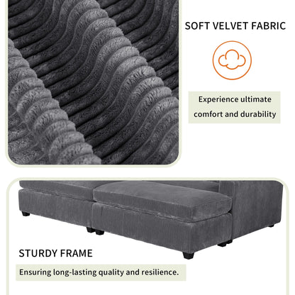 Canapé 2 places gris en polyester de 90 po avec coussins de dossier amovibles et poufs amovibles