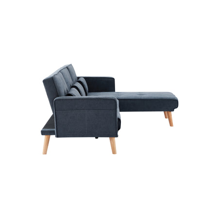 Canapé sectionnel convertible 3 places en lin gris de 94,5 po avec organisateur de rangement et méridienne droite