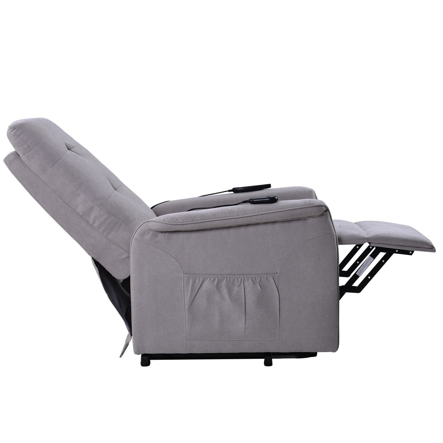 Fauteuil inclinable électrique réglable gris avec massage, coussin rembourré et télécommande pour personnes âgées