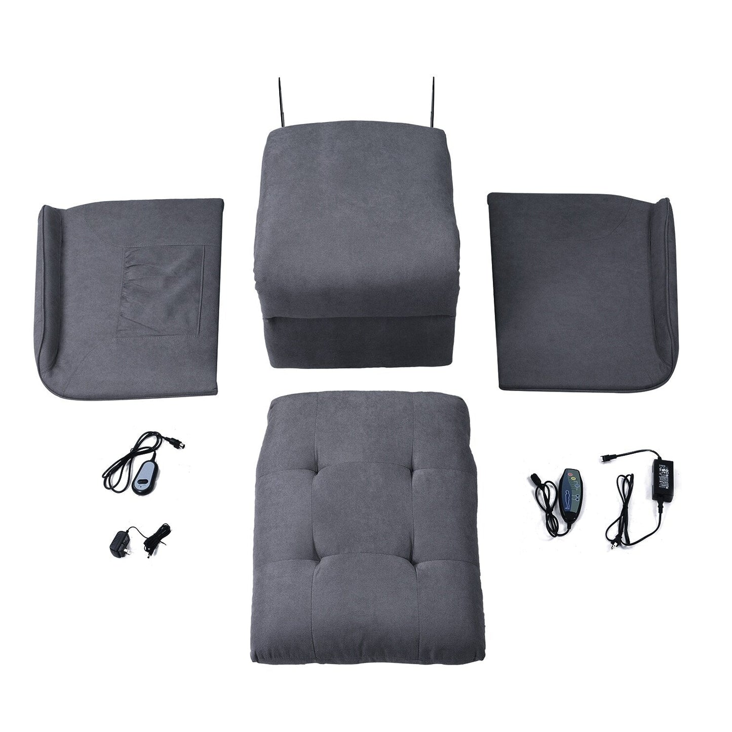 Fauteuil inclinable électrique réglable gris avec massage, coussin rembourré et télécommande pour personnes âgées