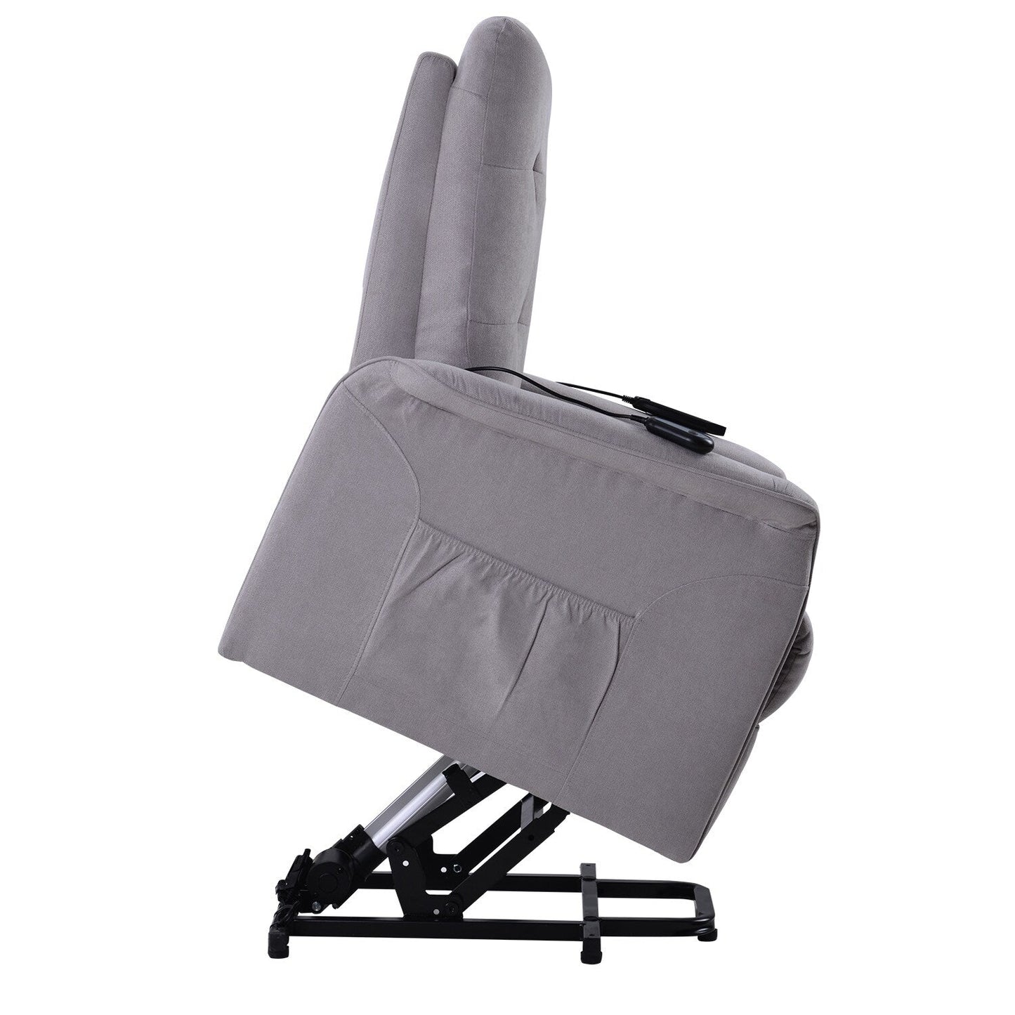 Fauteuil inclinable électrique réglable gris avec massage, coussin rembourré et télécommande pour personnes âgées