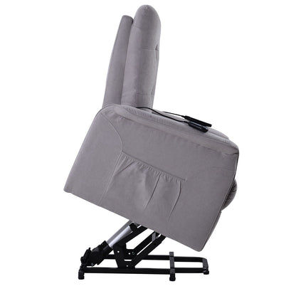 Fauteuil inclinable électrique réglable gris avec massage, coussin rembourré et télécommande pour personnes âgées