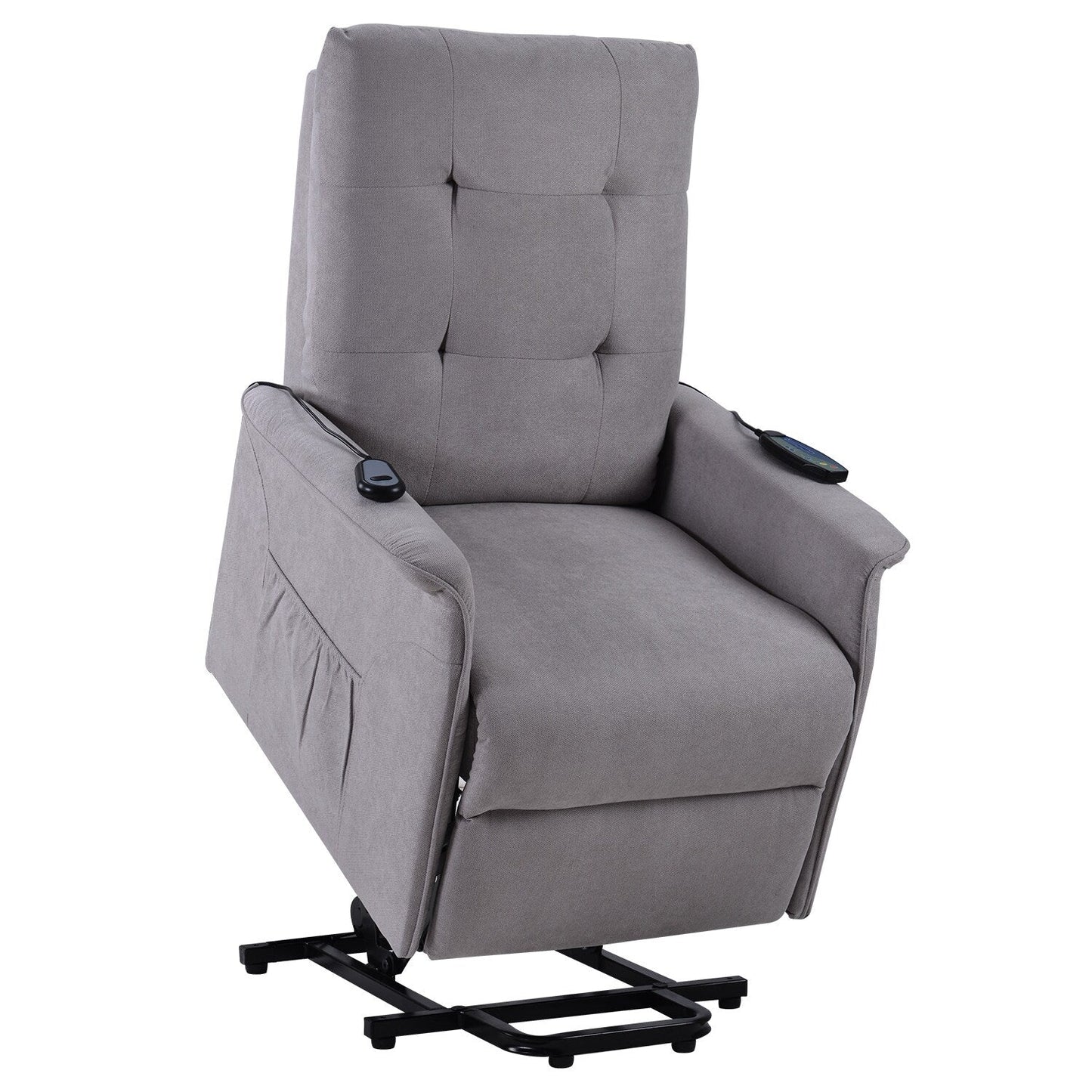 Fauteuil inclinable électrique réglable gris avec massage, coussin rembourré et télécommande pour personnes âgées