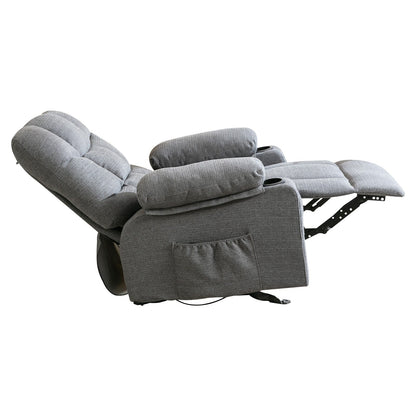 Fauteuil inclinable réglable gris avec massage, chauffage, ports USB, deux porte-gobelets et poches latérales pour plus de commodité