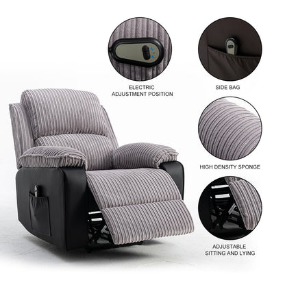 Fauteuil inclinable réglable gris avec télécommande électrique, coussins épais et confort haut de gamme pour un usage domestique