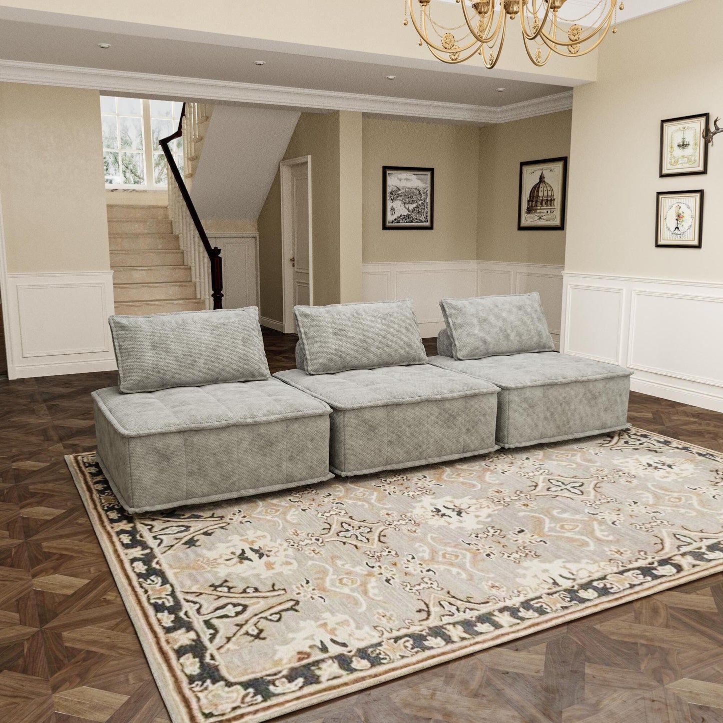 Ensemble de canapés modulaires 3 pièces en chenille grise