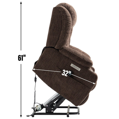 Fauteuil inclinable électrique en chenille grise avec massage, chauffage lombaire, ports USB et Type-C et porte-gobelets robustes en acier