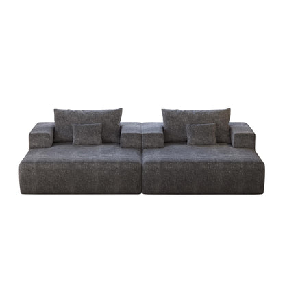 Canapé-lit simple en chenille grise avec coussin de dossier