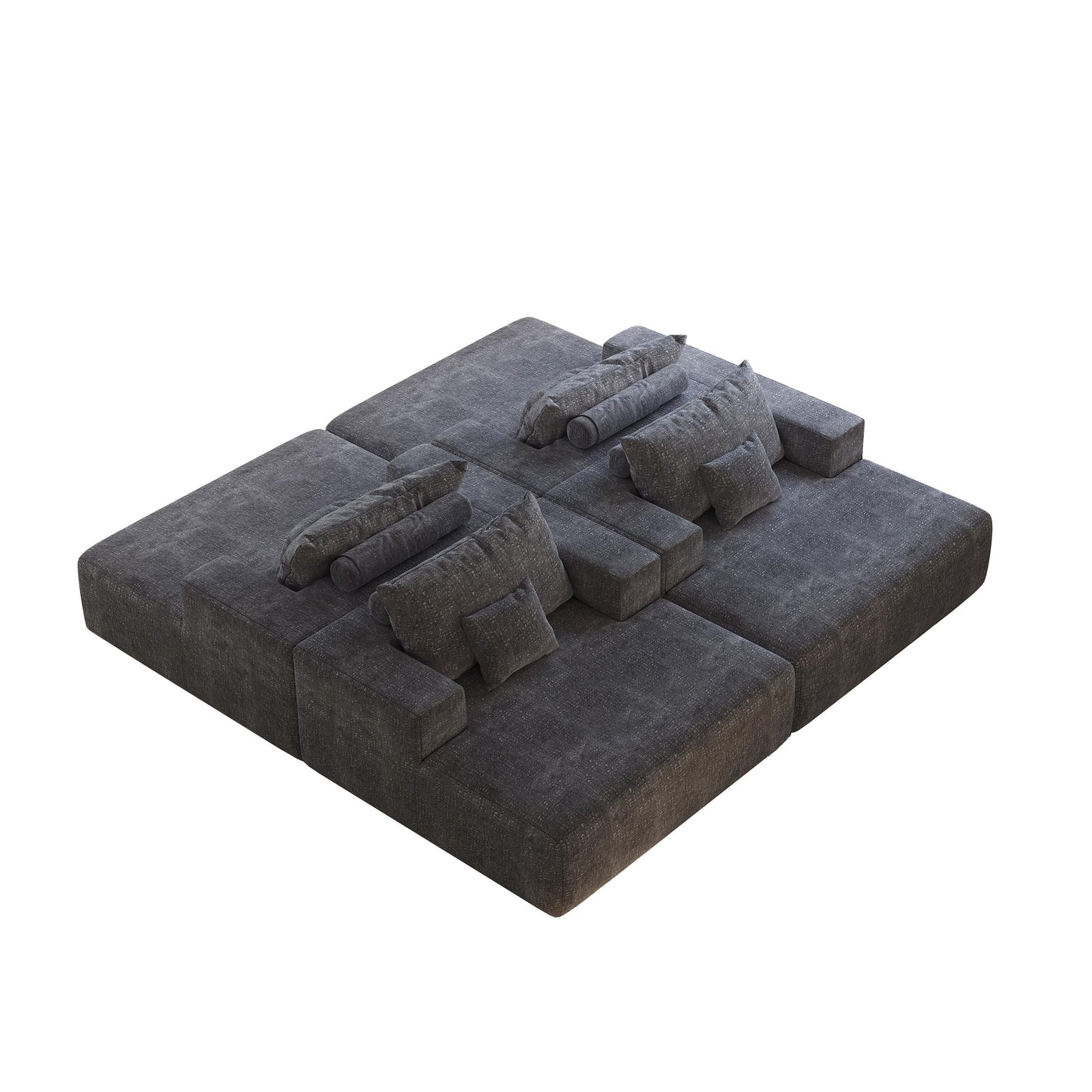 Canapé-lit simple en chenille grise avec coussin de dossier