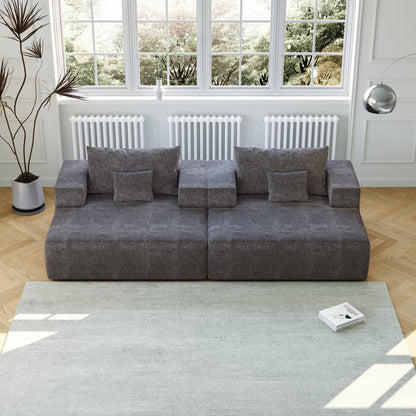 Canapé-lit simple en chenille grise avec coussin de dossier