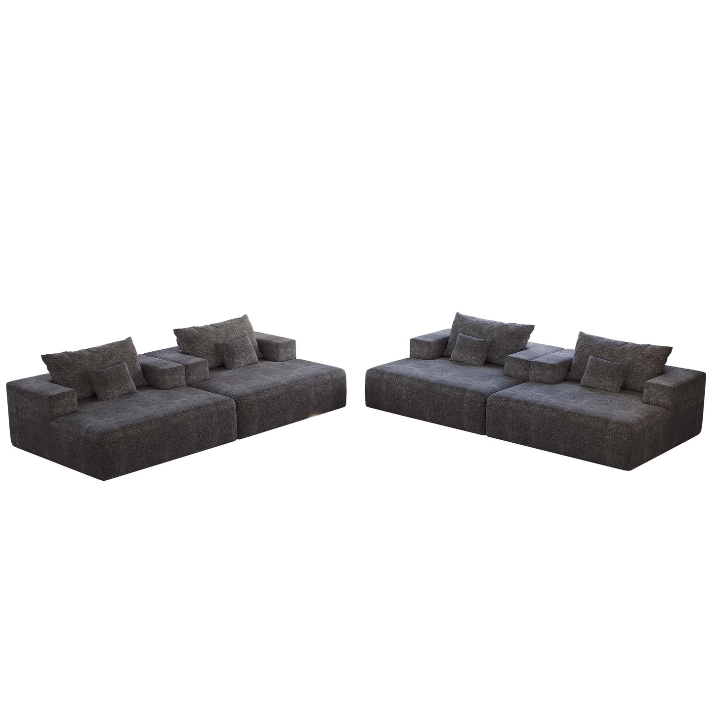 Canapé-lit simple en chenille grise avec coussin de dossier