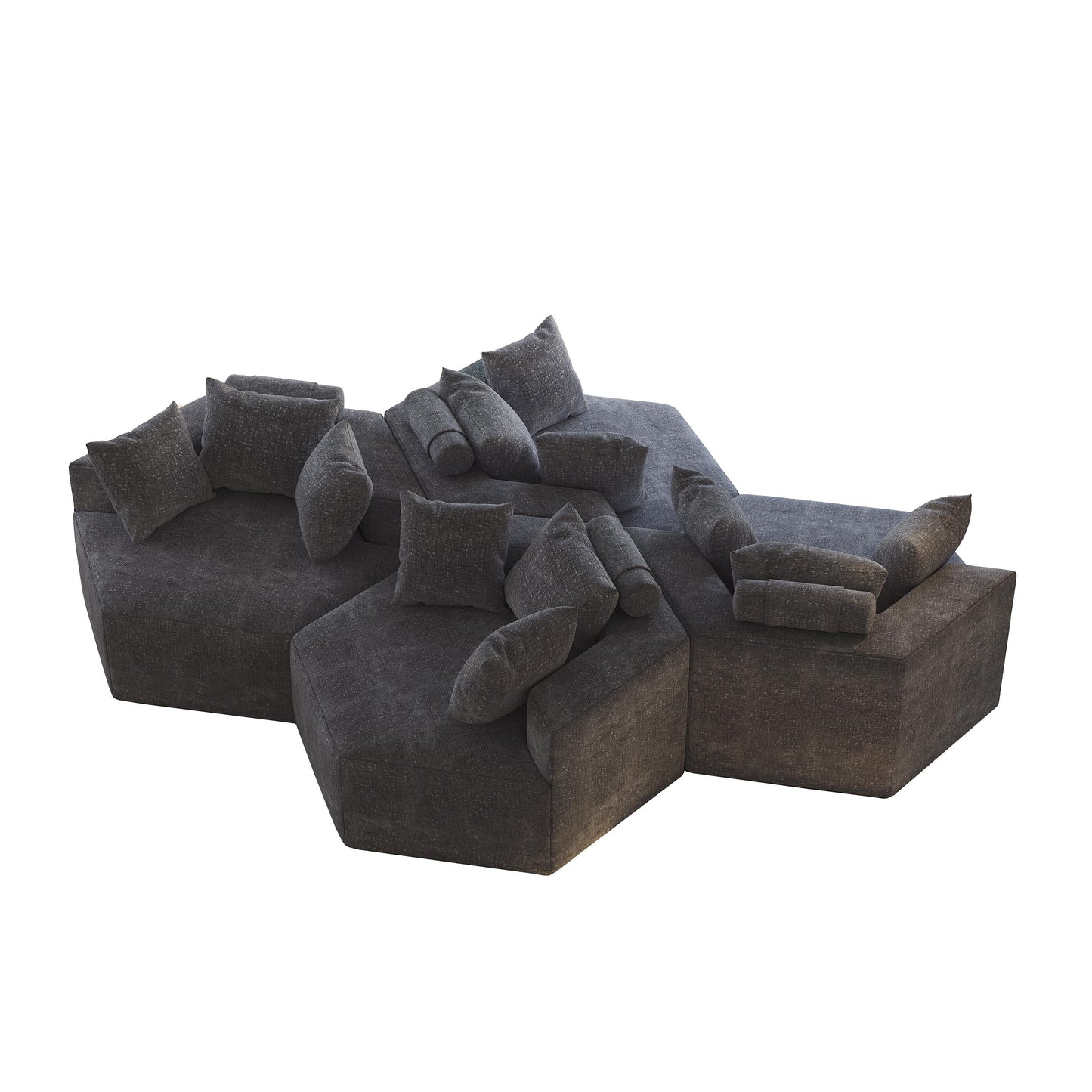 Canapé-lit simple en chenille grise avec coussin de dossier