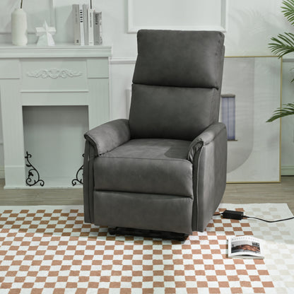 Fauteuil inclinable électrique compact gris avec port USB, commandes latérales et dossier confortable pour petits espaces