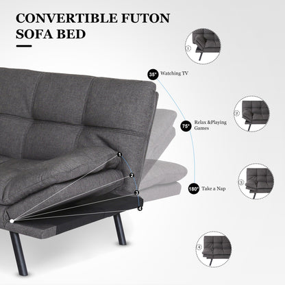 Canapé-lit convertible gris avec accoudoirs réglables