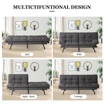 Canapé-lit convertible gris avec accoudoirs réglables