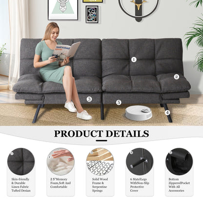 Canapé-lit convertible gris avec accoudoirs réglables