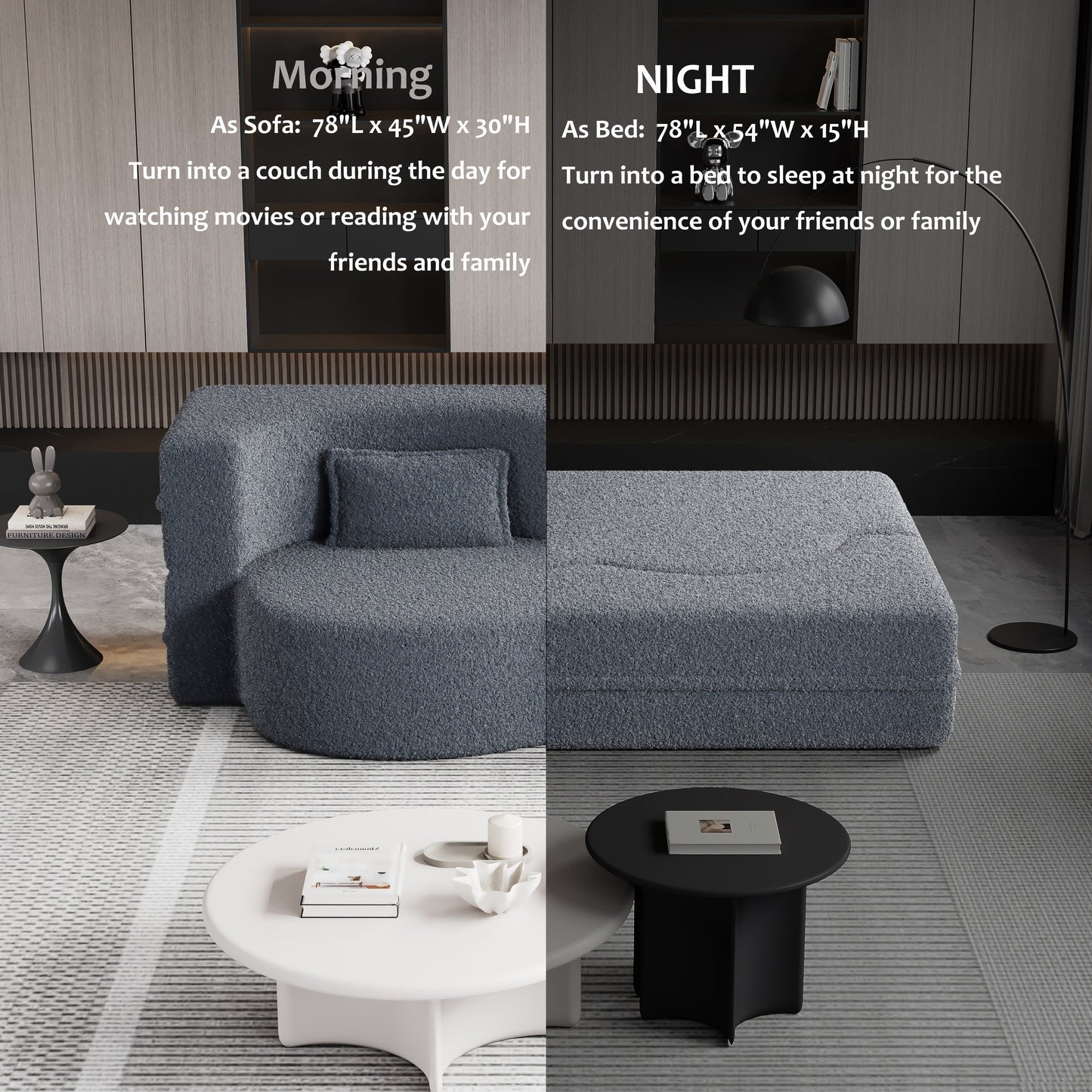 Canapé-lit convertible en tissu gris Teddy