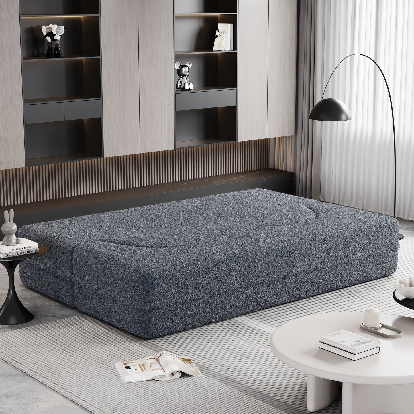 Canapé-lit convertible en tissu gris Teddy