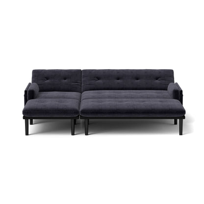 Canapé 3 places réglable en velours côtelé gris et lit d'appoint