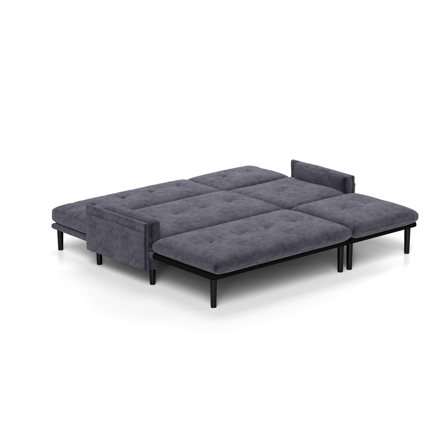 Canapé 3 places réglable en velours côtelé gris et lit d'appoint