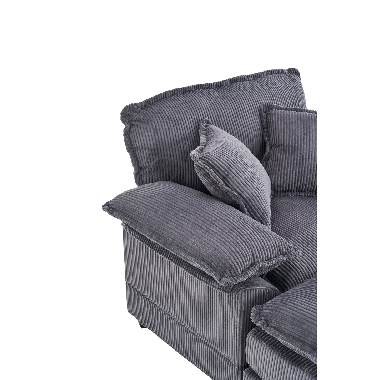 Canapé simple profond en velours côtelé gris avec pouf