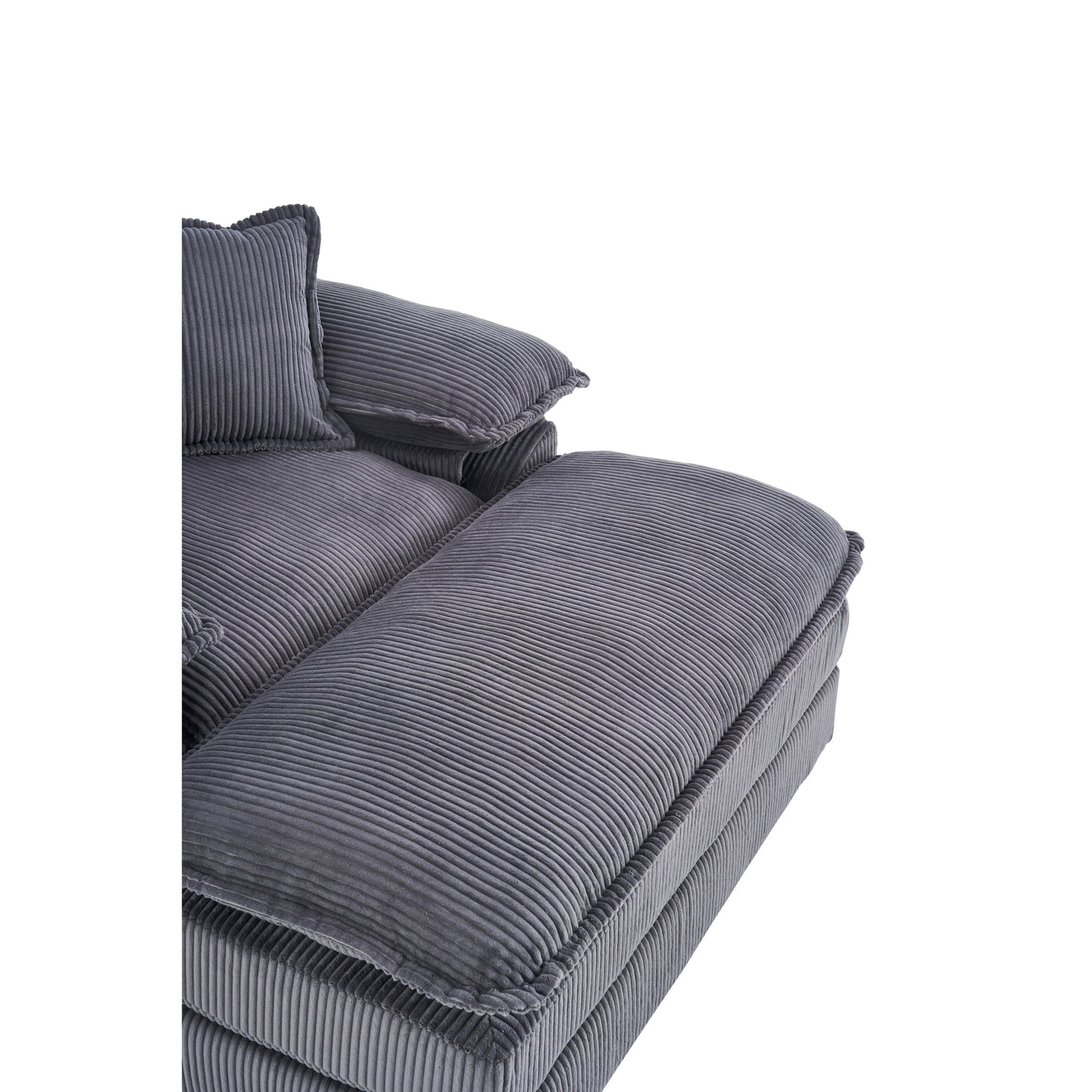 Canapé simple profond en velours côtelé gris avec pouf