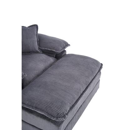 Canapé simple profond en velours côtelé gris avec pouf