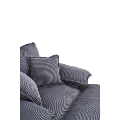 Canapé simple profond en velours côtelé gris avec pouf
